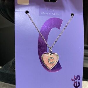 NWT Claire’s “C” Initial Pink & Silver Tone Heart Locket Necklace!